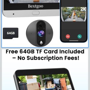 Cámara de timbre de video 2K con tarjeta de memoria de 64 GB, timbre de video con mirilla de puerta con monitor de color de 4.3 pulgadas, batería de 8000 mAh, visión amplia de 170°