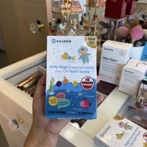 DAIKEN Gomitas de omega 3 de alta concentración para niños, sin azúcar añadido, envueltas individualmente, 300 mg de DHA y EPA con vitamina D3 para niños, 30 unidades, sabor a fruta tropical, origen noruego